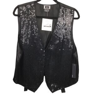 AJ Y2K Sequins Retro Chic Festival Eye-catching Fashionable Silk Rayon Vest M